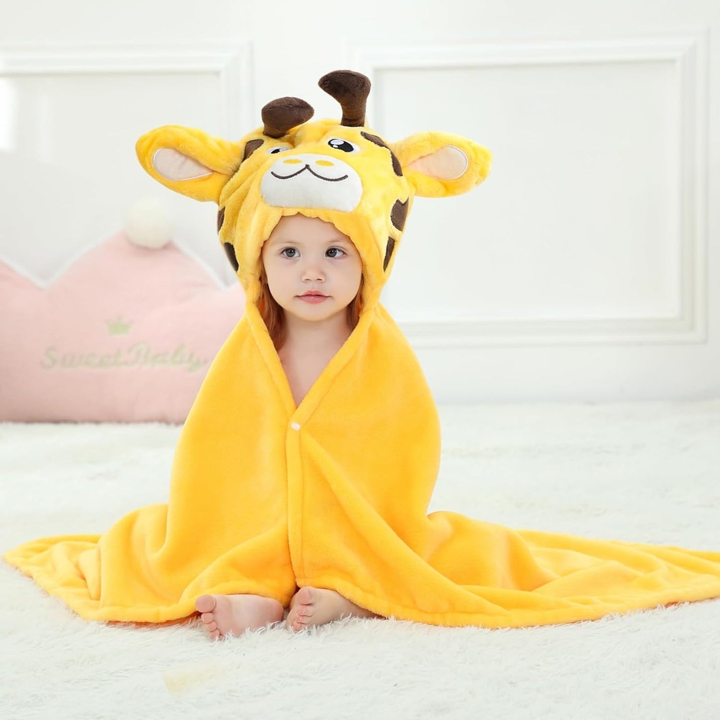 Wearable Blanket Hoodie for Kids Toddlers Hooded Towels Soft Cozy Flannel Wearable Throw Blanket Hoodie for Boys Girls Birthday Gifts (Giraffe 60 * 50)