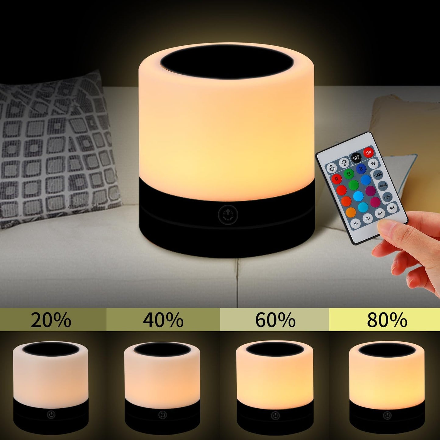 Nursery Night Light for Kids, USB Rechargeable Small Desk Lamp,13 RGB Colors & 4 Brightness & 1 Remote, Touch Bedside Cordless Table Lamp, Portable Night Lamp for Bedroom Living Room (2 Pack Black)