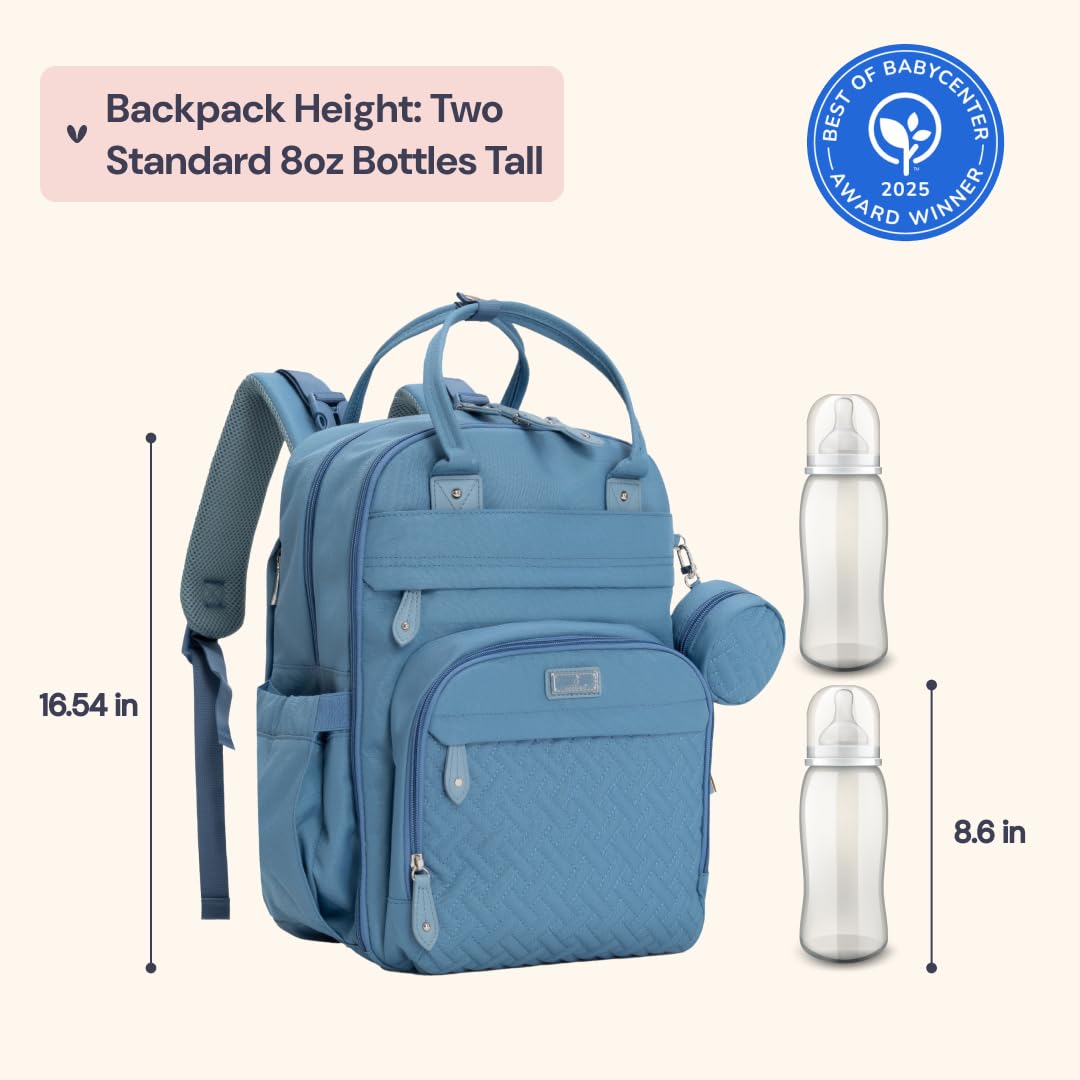 BabbleRoo Diaper Bag Backpack - Baby Essentials Travel Tote - Multi function Water Resistant Diaper Bag, Travel Essentials Baby Bag with Changing Pad, Stroller Straps & Pacifier Case - Light Blue