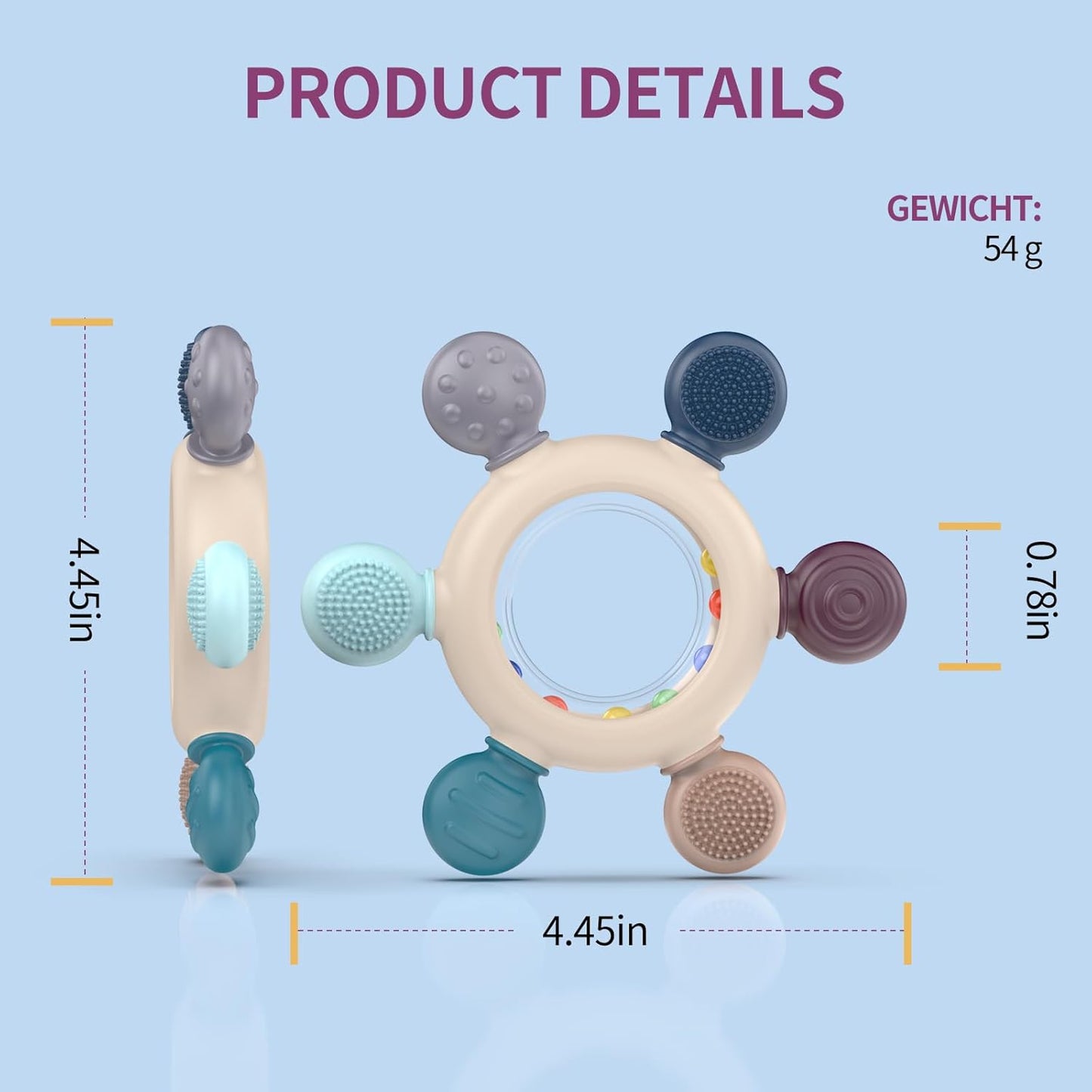akolik Teething Toys for Babies, Baby Teethers Toy Teething Ring Silicone, Grasping Teething Toy, BPA Free Teething Newborn Accessories for Baby 0 3 6 9 12 18 Months (Ringer Grey)