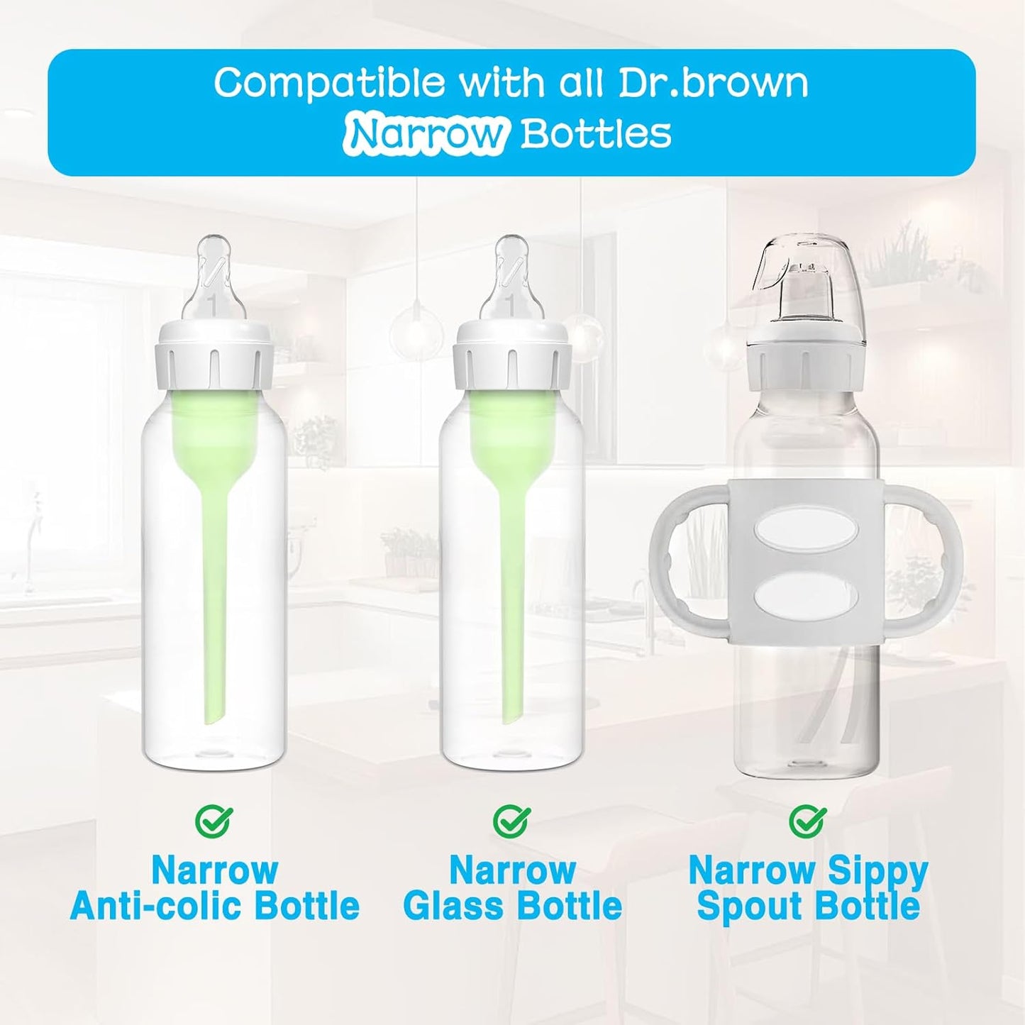 6-Count Silicone Bottle Nipples for Dr. Brown's Narrow Bottles and Evenflo Feeding Classic Standard Neck Bottles, Breast-Like, Anti-Colic Valve, Slow Flow, 1m+
