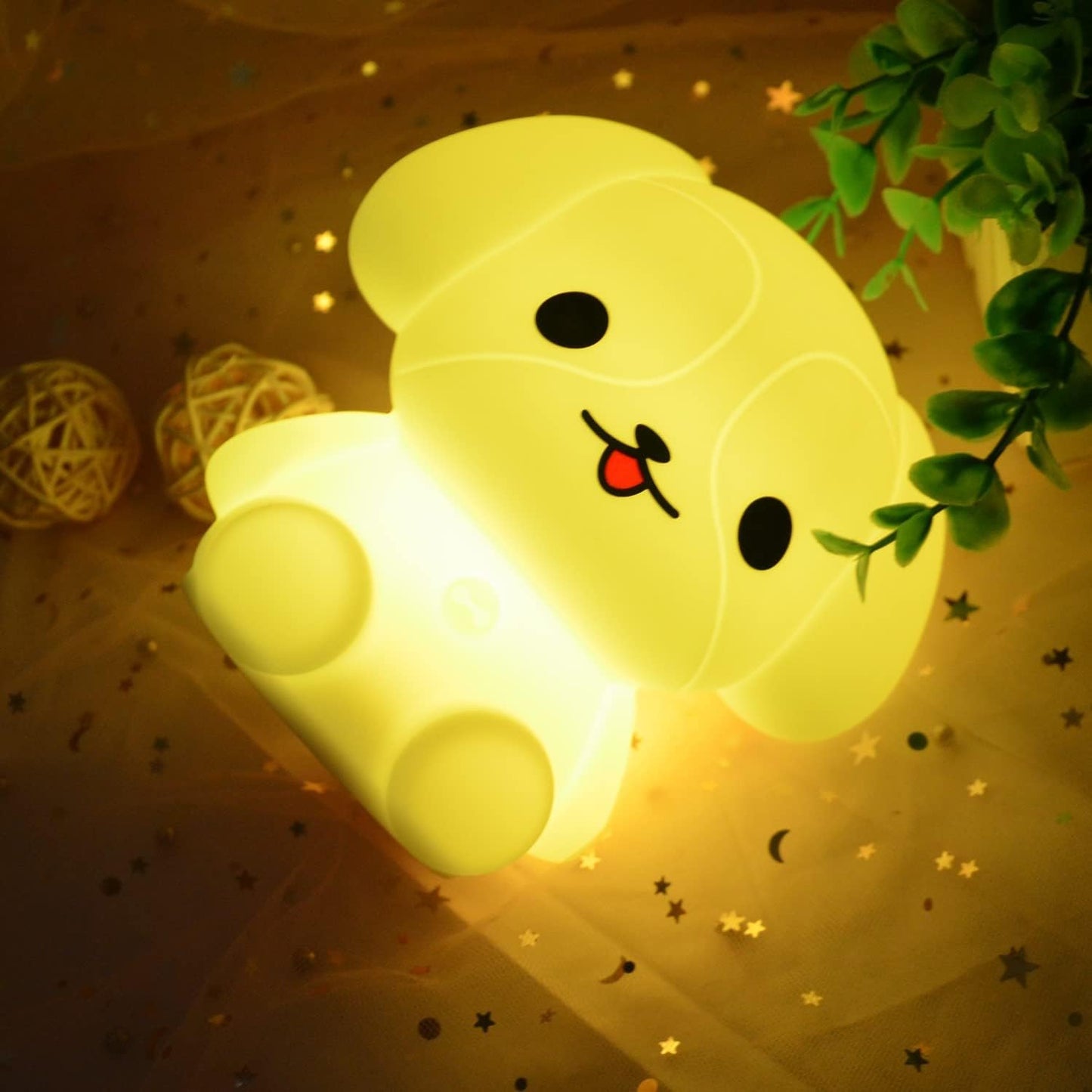 Night Lights Dog Silicone Bedside lamp for Children, Baby Nursery Light Decorative Lamps Decompression Light - Break Resistant/Eye Caring/Adjustable Brightness & Color/Time Setting - Medium