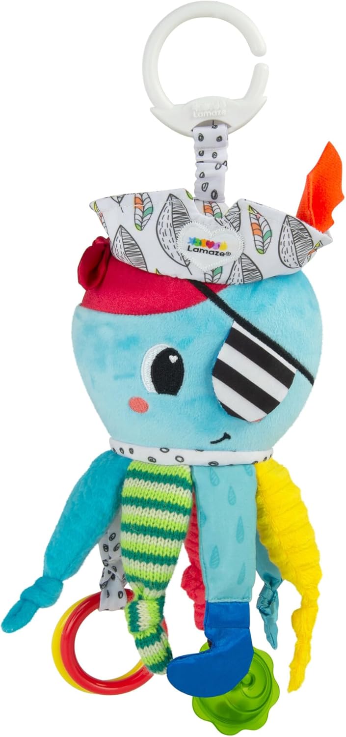 Lamaze Clip On Car Seat and Stroller Toy - Captain Calamari - Crinkle Car Seat Toys and Stroller Toys - Sensory Toys for Babies - Travel Toys for Car - Infant Toys Ages 0 Months and Up