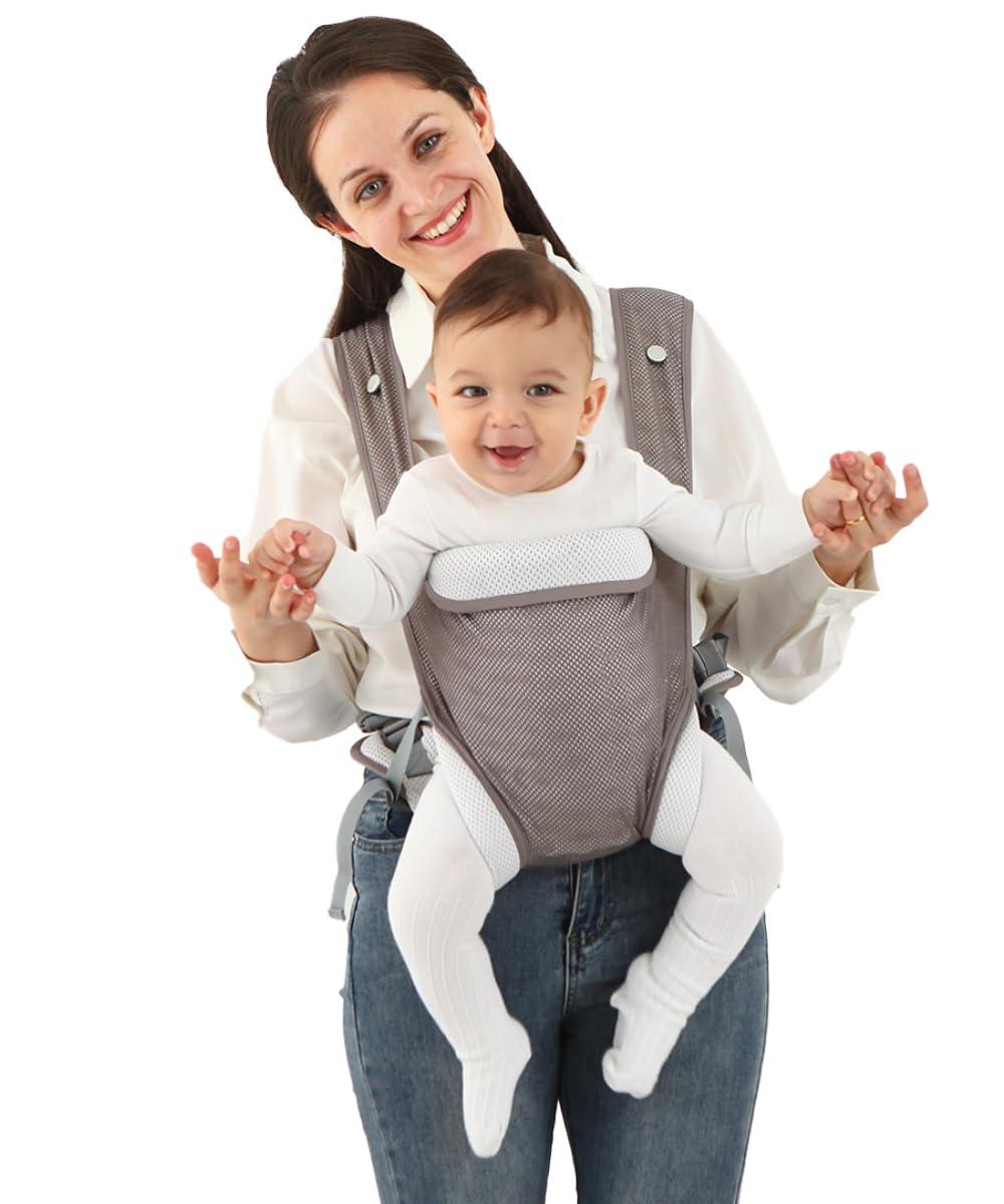 Baby Carrier Newborn Wrap,Ergonomic Infant Soft Carriers for Toddler 7-45 lbs,Adjust Back Strap/Waist Belt,4-in-1 Babe Carrier Front&Back,for Hiking Travel or Everyday Family Events-solid color (Gray)
