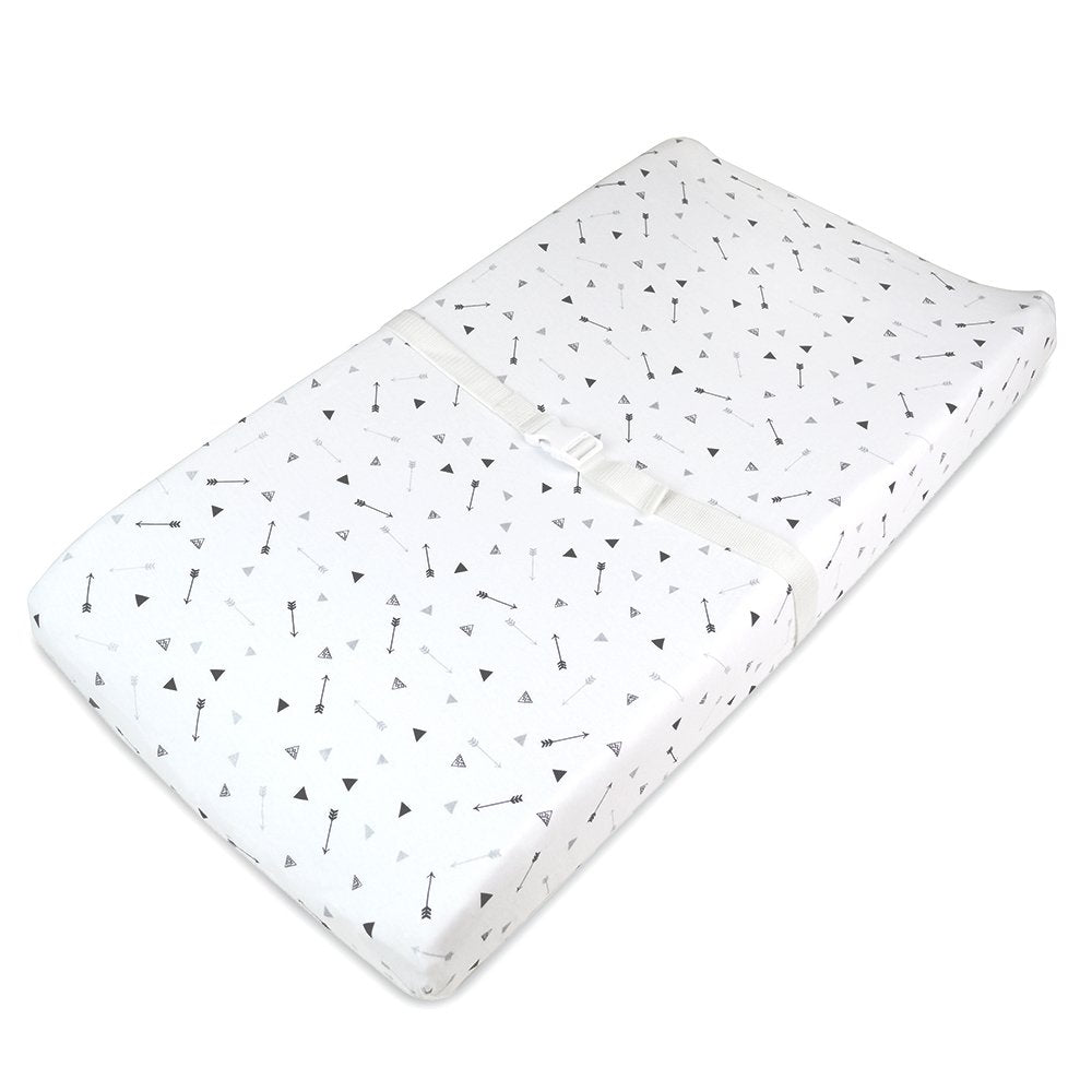 American Baby Company Printed 100% Cotton Knit Fitted Contoured Changing Table Pad Cover - Compatible with Mika Micky Bassinet, Silver Black Arrow, for Boys and Girls