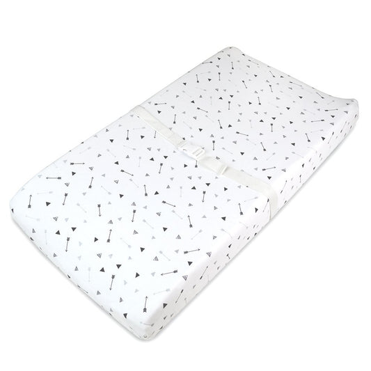 American Baby Company Printed 100% Cotton Knit Fitted Contoured Changing Table Pad Cover - Compatible with Mika Micky Bassinet, Silver Black Arrow, for Boys and Girls