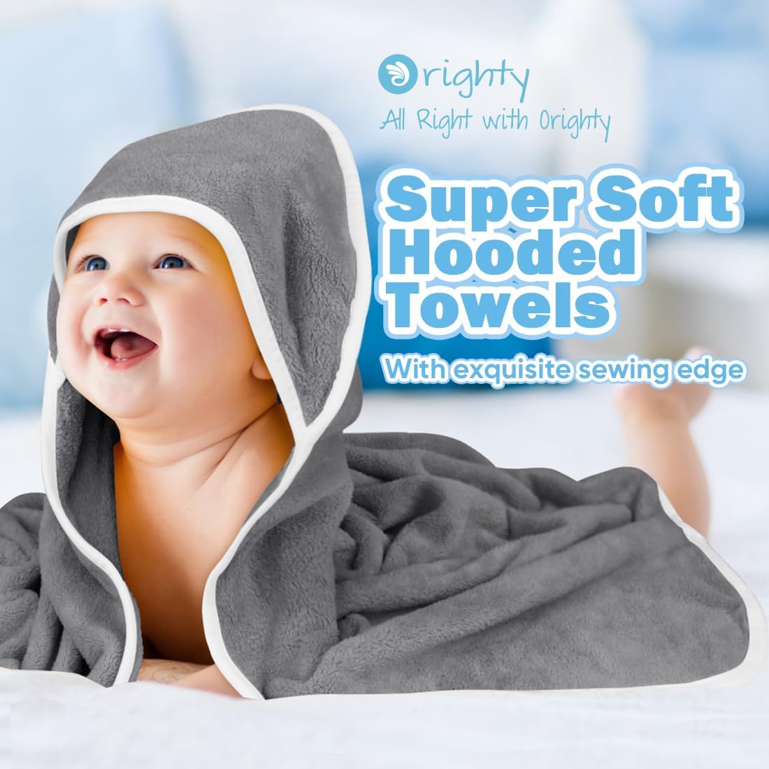 Orighty 6 Pack Baby Hooded Towel 30 x 30 Inch Super Soft Bath Towel with Hood for Babies, Infant, Newborn Essential - Ideal Baby Stuff Registry Gift for Boys and Girls (Grey, White, Pink)