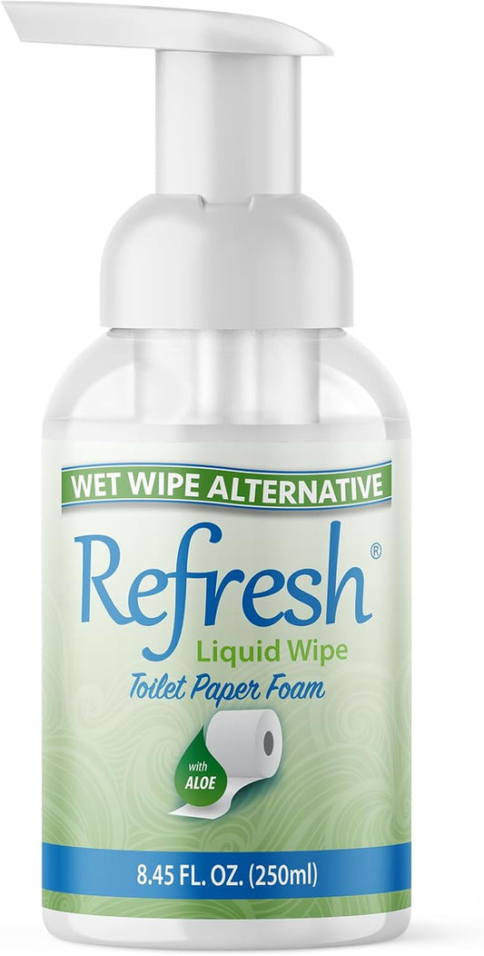 Refresh Liquid Wipe: Toilet Paper Foam | Eco-Friendly Wet Wipe Alternative | Cleanses and Soothes with Witch Hazel and Aloe | Plumbing and Septic Safe | 250ml | 8.45 oz