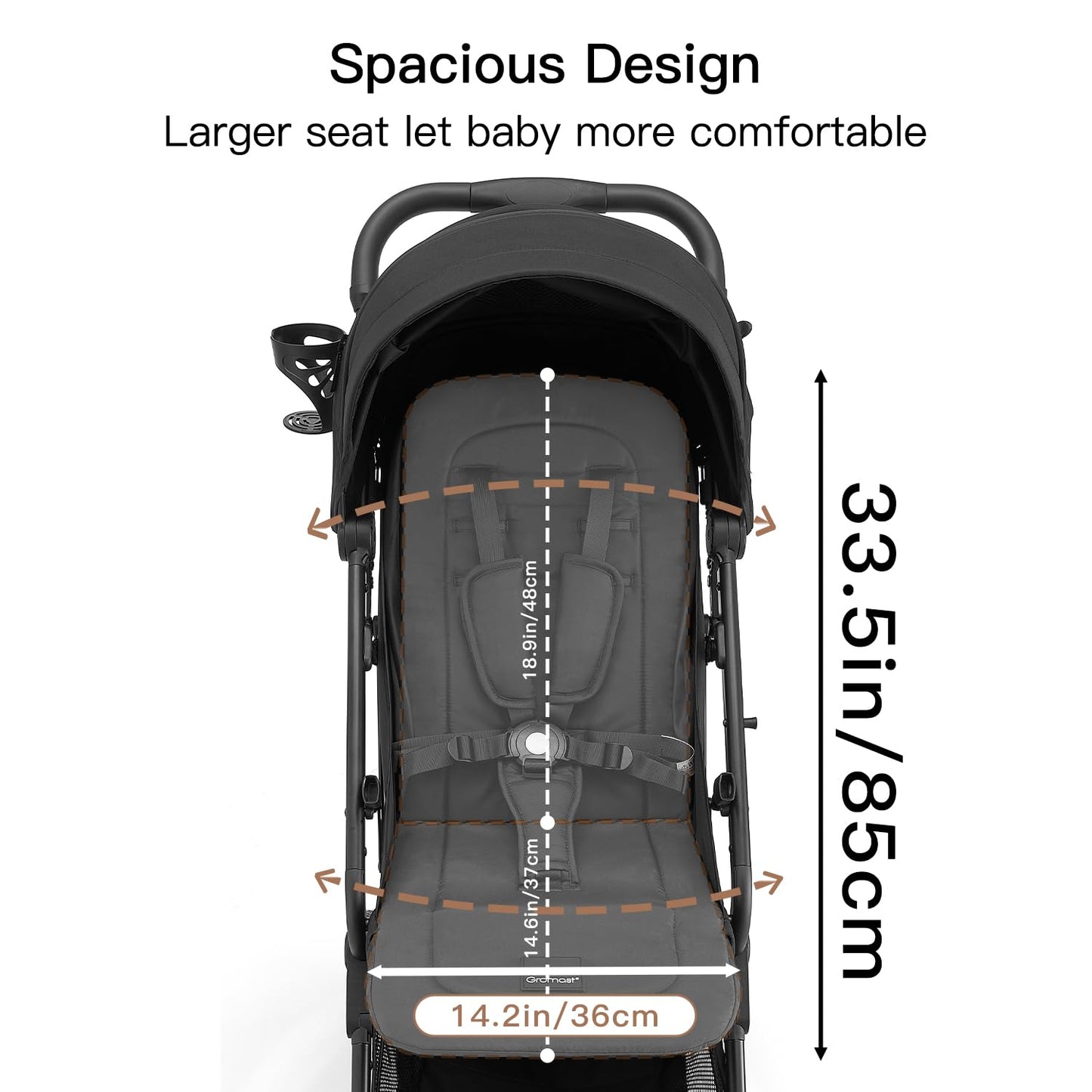 Compact Fold Baby Stroller, Lightweight Travel Toddler Stroller with One-Click Fold, Extendable UPF50+ Canopy, Cup Holder, UV Protected and Waterproof, One-Hand Folding - Black