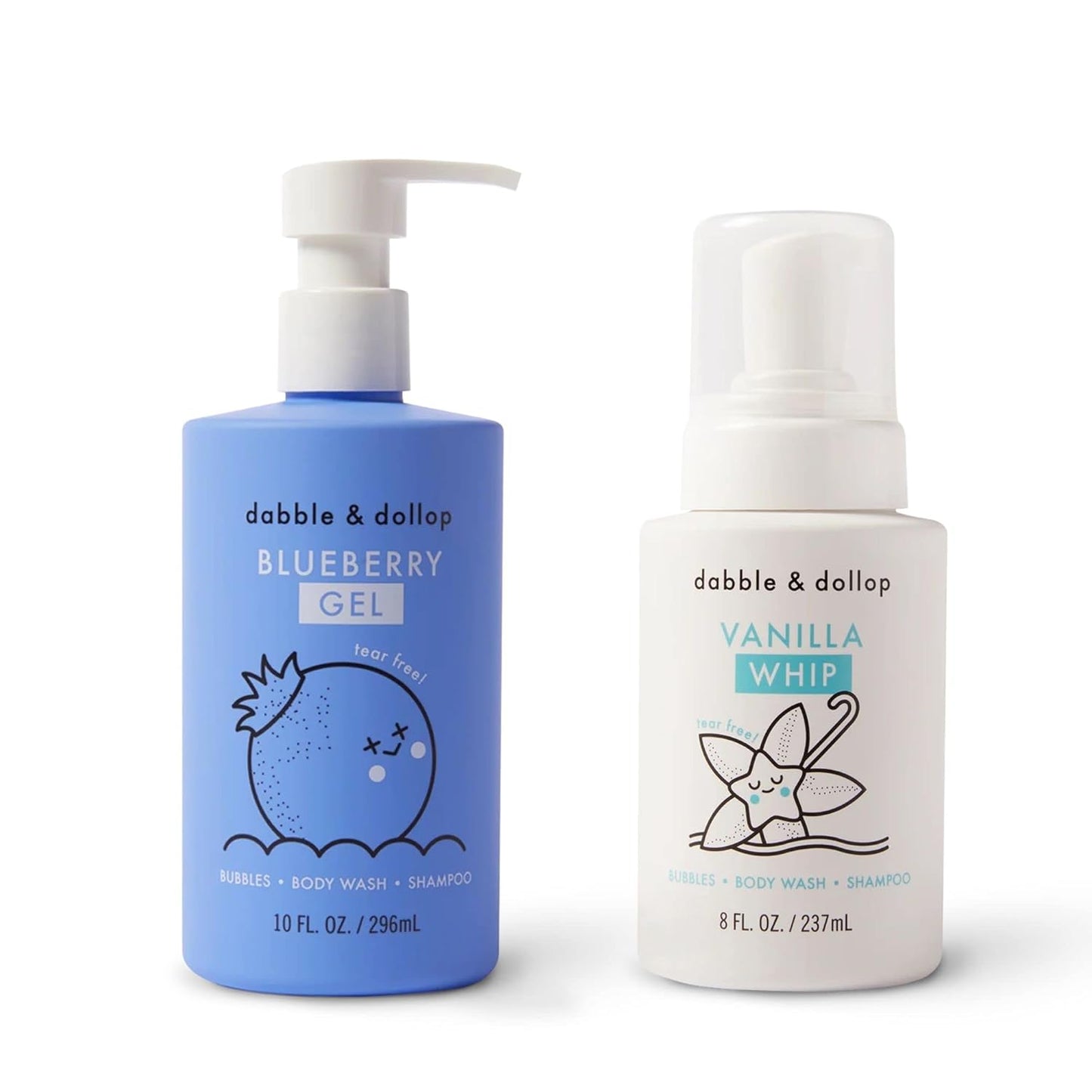 Dabble & Dollop Blueberry + Vanilla Body Wash & Shampoo – 3-in-1 Natural Bubble Bath for Kids, No Parabens or Sulfates, Vegan, Gluten-Free, Tear-Free (2-Pack)