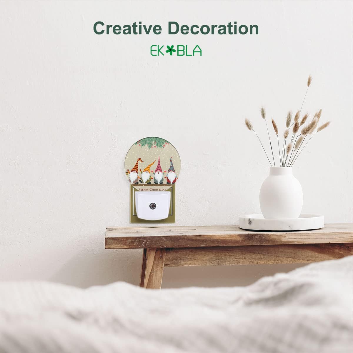 EKOBLA Gnome Night Light Christmas Winter Decorative Santa Elf Snowflakes Plug in Nightlights Home Dusk to Dawn Smart Sensor LED Lamp for Men Women Boys Girls Gift