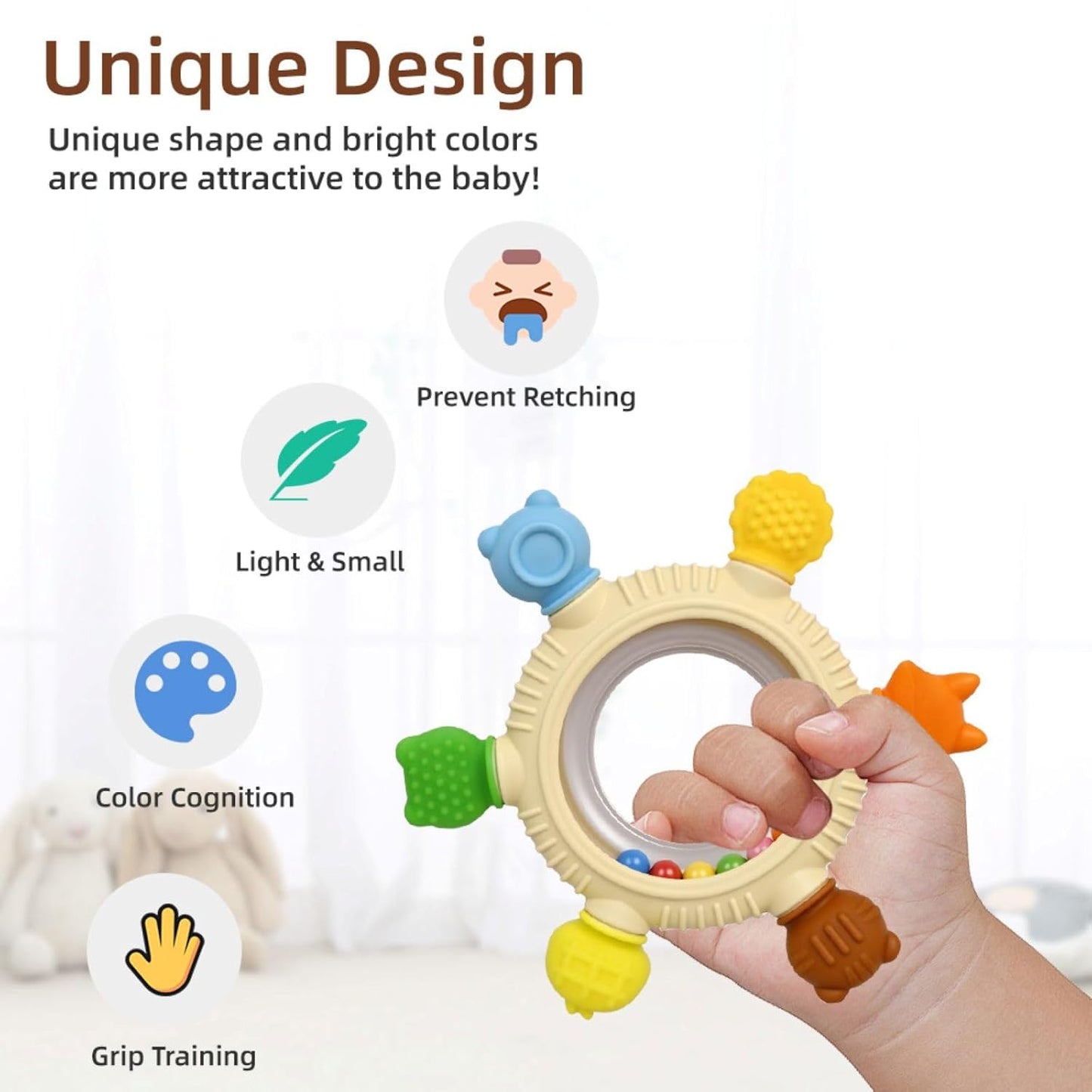 Baby Teething Toys Teething Rings Silicone Teethers for Babies 6-12 Months Baby Rattles & Plush Rings Sensory Toys for Soothing Sore Gums for Newborn Infant Essentials (Animals)