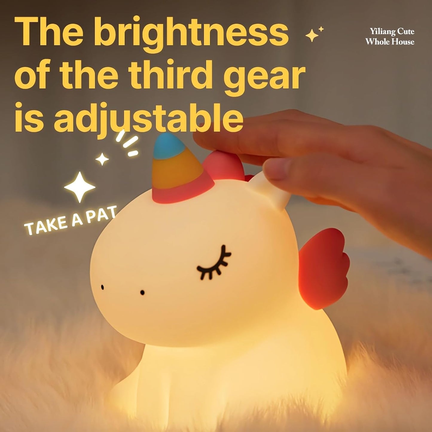 Night light for kids,Cute Unicorn Lamp, 3-Level Dimmable USB Rechargeable Lamp with Timer, Soothing Animal Toy for Nursery Bedroom Dorm Decor, Gift for Boys Girls Teens Adults (Birthday Christmas)