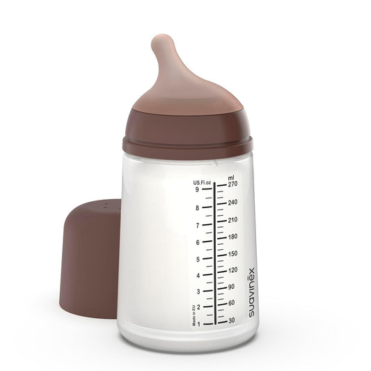 Suavinex Zero Zero Anti Colic Baby Bottle, No 1 Spanish Baby Bottle Brand, Minimizes Bottle Rejection & Nipple Confusion, Perfect for Breastfeeding Babies, 9oz/270mL, Deep Tone, Medium Flow Nipple