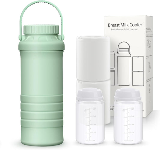 22oz Portable Breastmilk Cooler Bottle, Stainless Steel Breast Milk Chiller, 360° Total Cooling for 24 Hours, Stainless Steel Cooler with 2pcs Baby Bottles for Breastmilk Storage