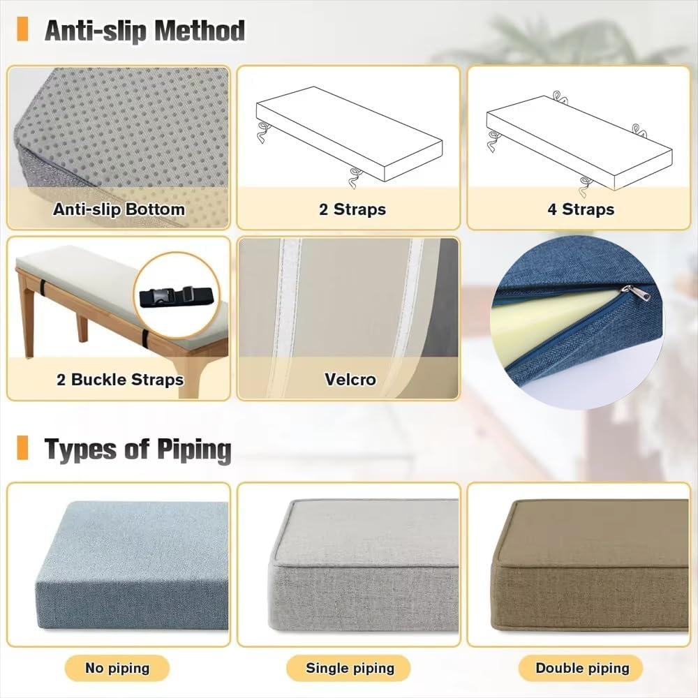 LUXUCURE Custom Bench Cushion for Indoor & Outdoor Furniture, Window Seat Cushion, Custom‑Made Rectangle/Irregularly Shaped Cushions, High-Resilience Foam Replacement Cushions with Removable Cover