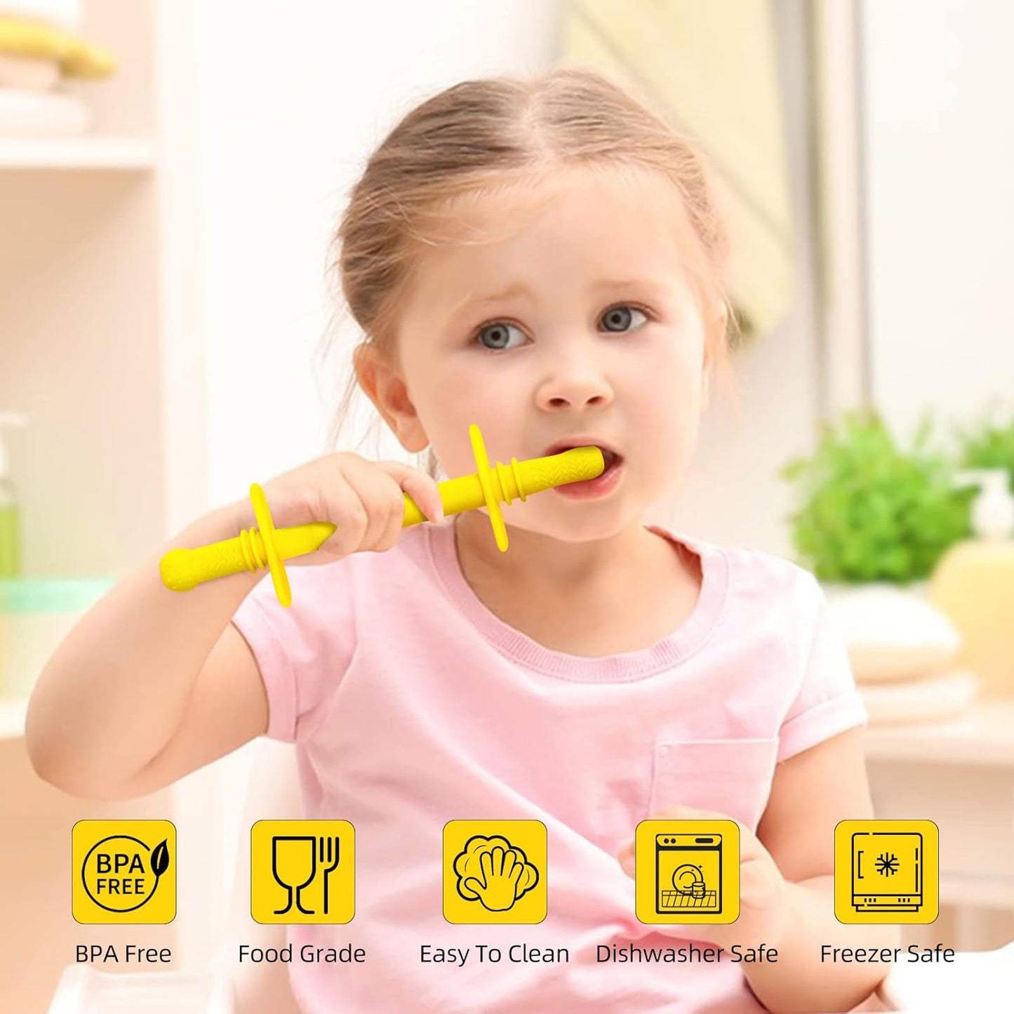 Fu Store Hollow Teether Tube Chew Straw Toy for Infant Toddlers Silicone Tubes Teething Toys for Babies 3-12 Months BPA Free/Freezable/Dishwasher and Refrigerator Safe (5 Pack)