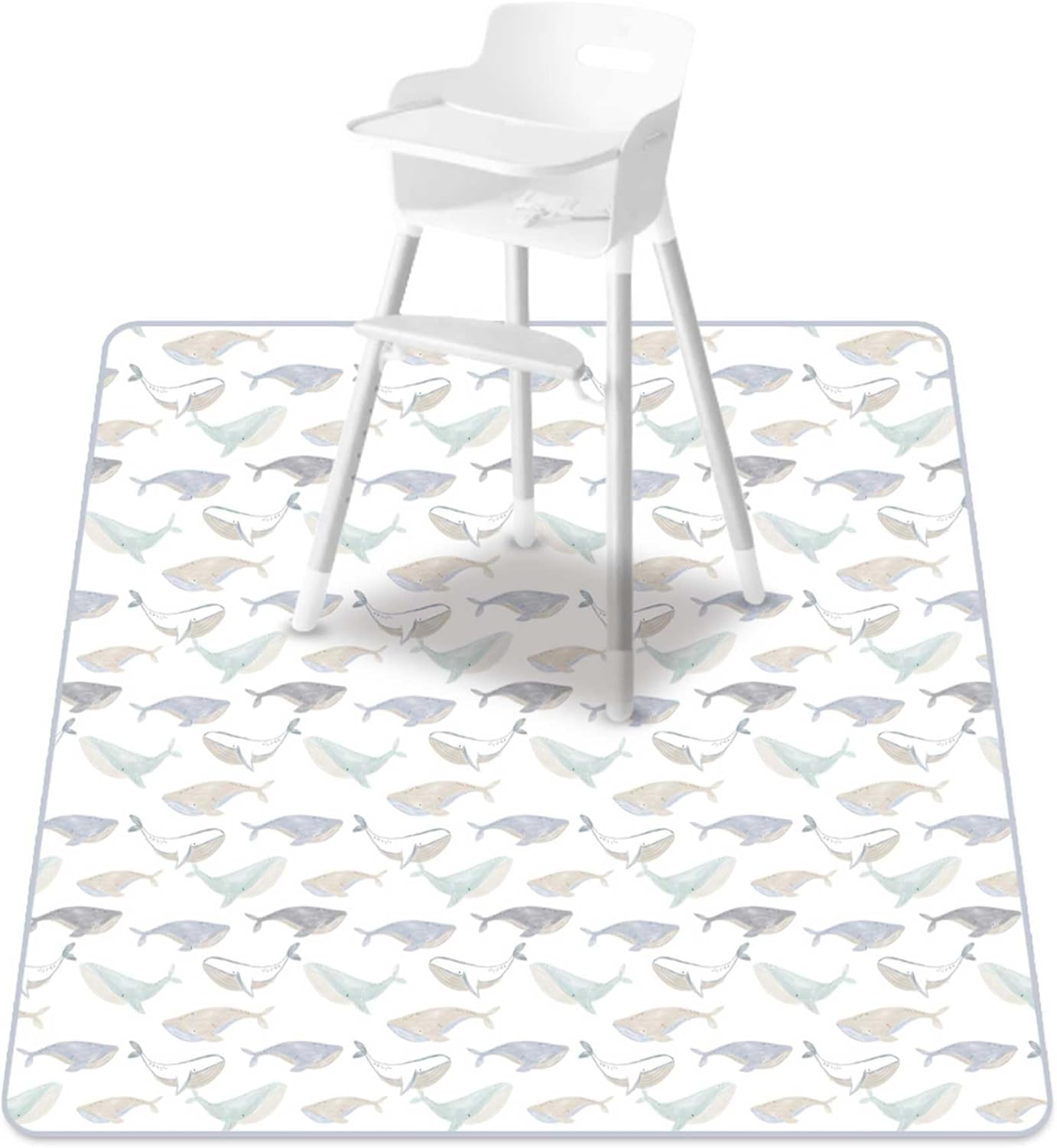 Baby Splat Mat for Under High Chair, 51 x 51 Inch Wipeable Splash Mat，Floor Protector，Wipe-Clean Tablecloth and Playing Mat (Whale)