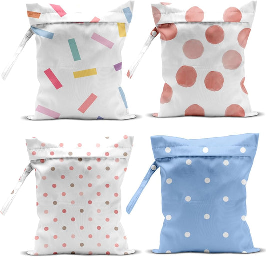 4 Pack Wet Bag for Swimsuit, Beach Travel Essentials Wet Dry Bag, for Sunscreen Toiletry Dirty Clothes Yoga Gym Diaper, Friend Summer Beach Vacation Gifts. Geometric dots