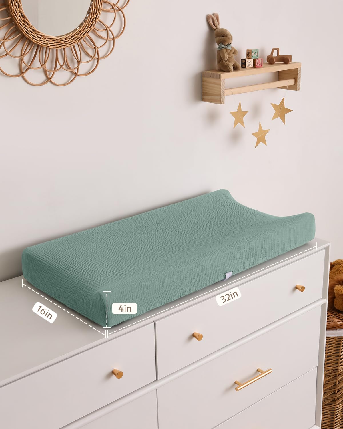 Blissful Diary Muslin Changing Pad Cover for Girls Boys, Ultra Soft Breathable Cotton, Baby Diaper Change Table Pad Covers, 2Pack (Roman Green&Leaf)