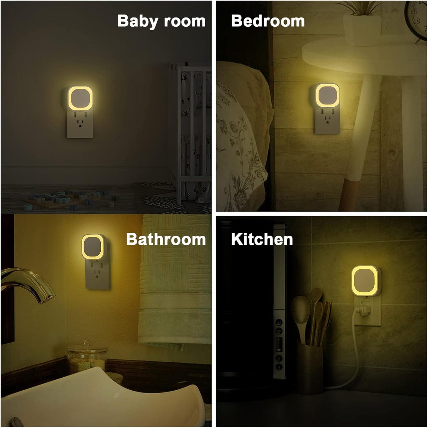6 Pack Warm White Night Light, Gentle Eye-Care with Dimmable Soft Glow & Indirect Reflection, Auto Dusk to Dawn Sensor, Plug in Nightlight for Nursery, Kids Room, Bedroom, Hallway