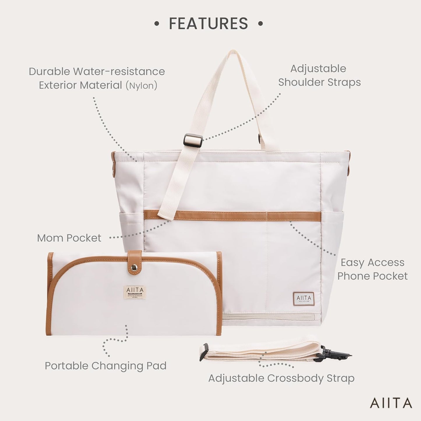 Diaper Bag Tote,Baby Diaper Bags,Convertible Diaper Bag Backpack,Crossbody Tote Bag for Women,Stylish Shoulder Bag with Changing Pad,Baby Registry, Work Tote,Travel Gym Bag,White