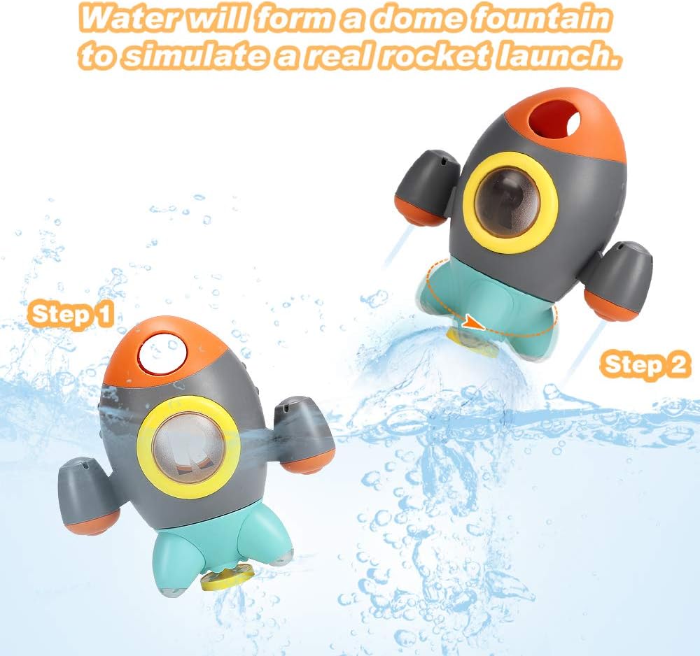 Baby Bath Toys, Space Rocket Shape Bathtub Toys for Toddlers, Spray Water Toys w/ Rotating Fountain, Bathroom Shower Toys for Infants Aged 18 Months 2 3 4 5 Years Old Kids Girls Boys