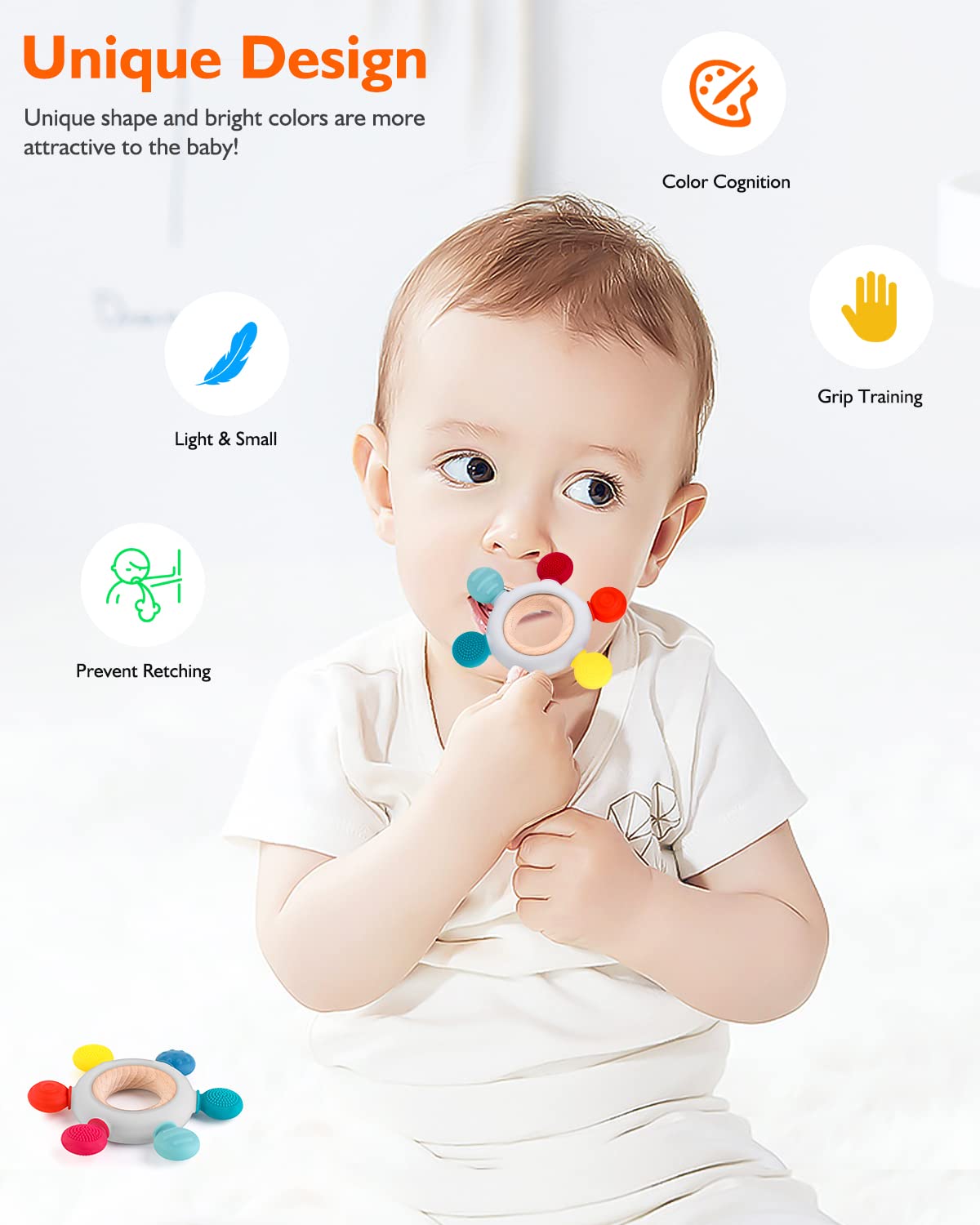 akolik Baby Teething Toys, Teething Relief Toy, BPA Free Baby Chew Toys Infant Toys Newborn Accessories, Teethers for Babies 0-3-6-9-12 Months Old Boys Girls