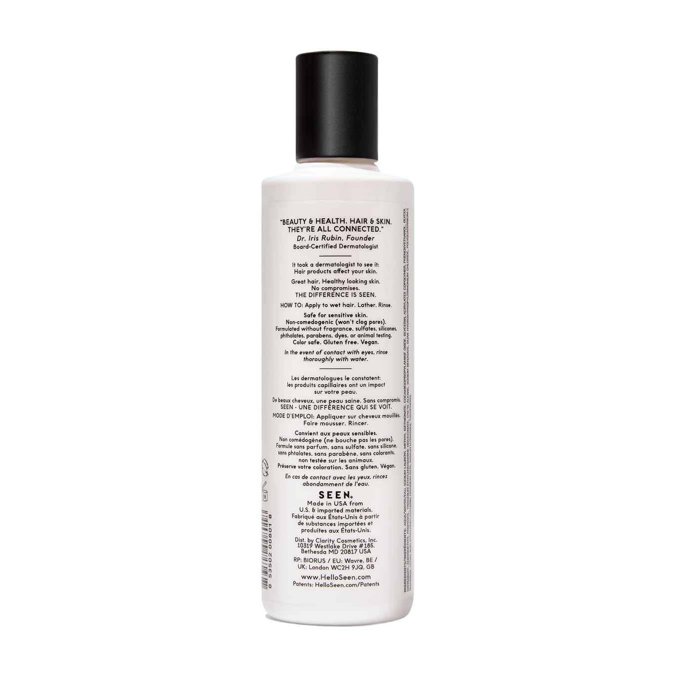 SEEN Shampoo, Fragrance Free - Non-Comedogenic & Hair Shampoo- Dermatologist-Developed - Safe for Sensitive, Eczema & Acne Prone Skin