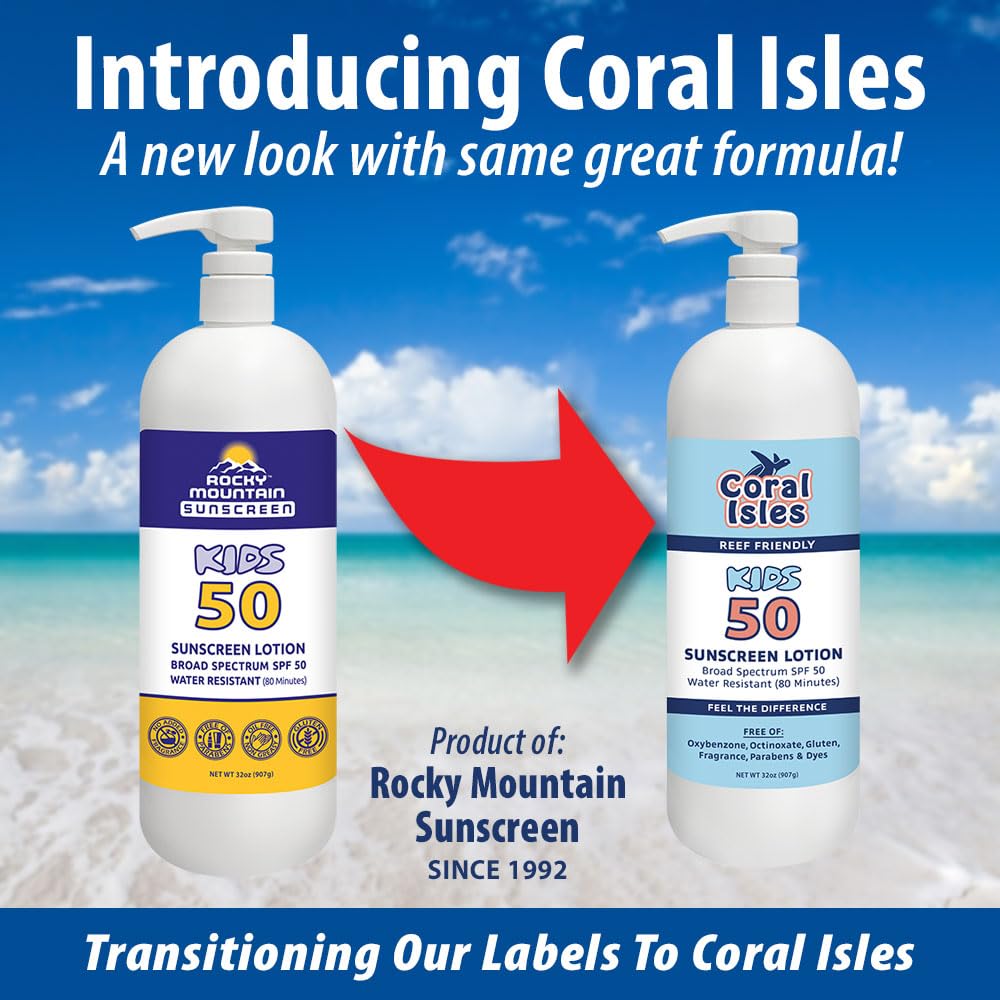 Rocky Mountain Sunscreen | SPF 50 Lotion for Kids Broad Spectrum UVA/UVB Protection | Hawaii 104 Act Compliant (Oxybenzone & Octinoxate Free) | Water Resistant 80 Min. |Quart With Pump (32 Fl Oz)