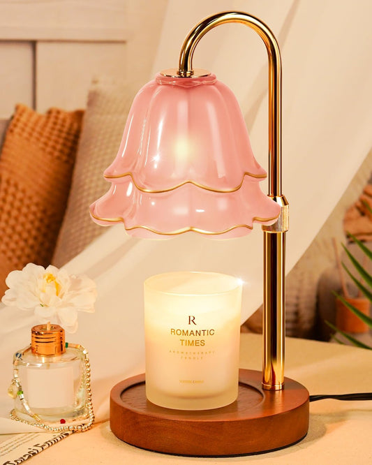 Pink Candle Warmer Lamp with Timer & Dimmer, Adjustable Height Birthday Gifts for Women Mom, Flower Candle Lamp Warmer, Wax Warmer with 2 Bulbs, House Warming New House Decorations
