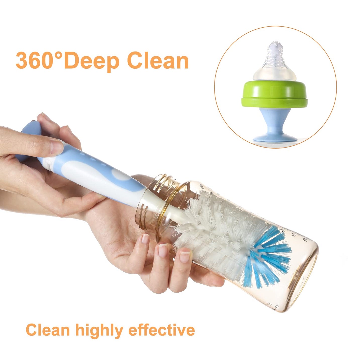 Chemimoso Multifunctional Cleaning Brush, Baby Bottle Brush, Bottle Brush Cleaner, Rotate The Suction Cup to Obtain The Small Bristle Brushes, Set Z, Pink, Nylon and Nylon Brush