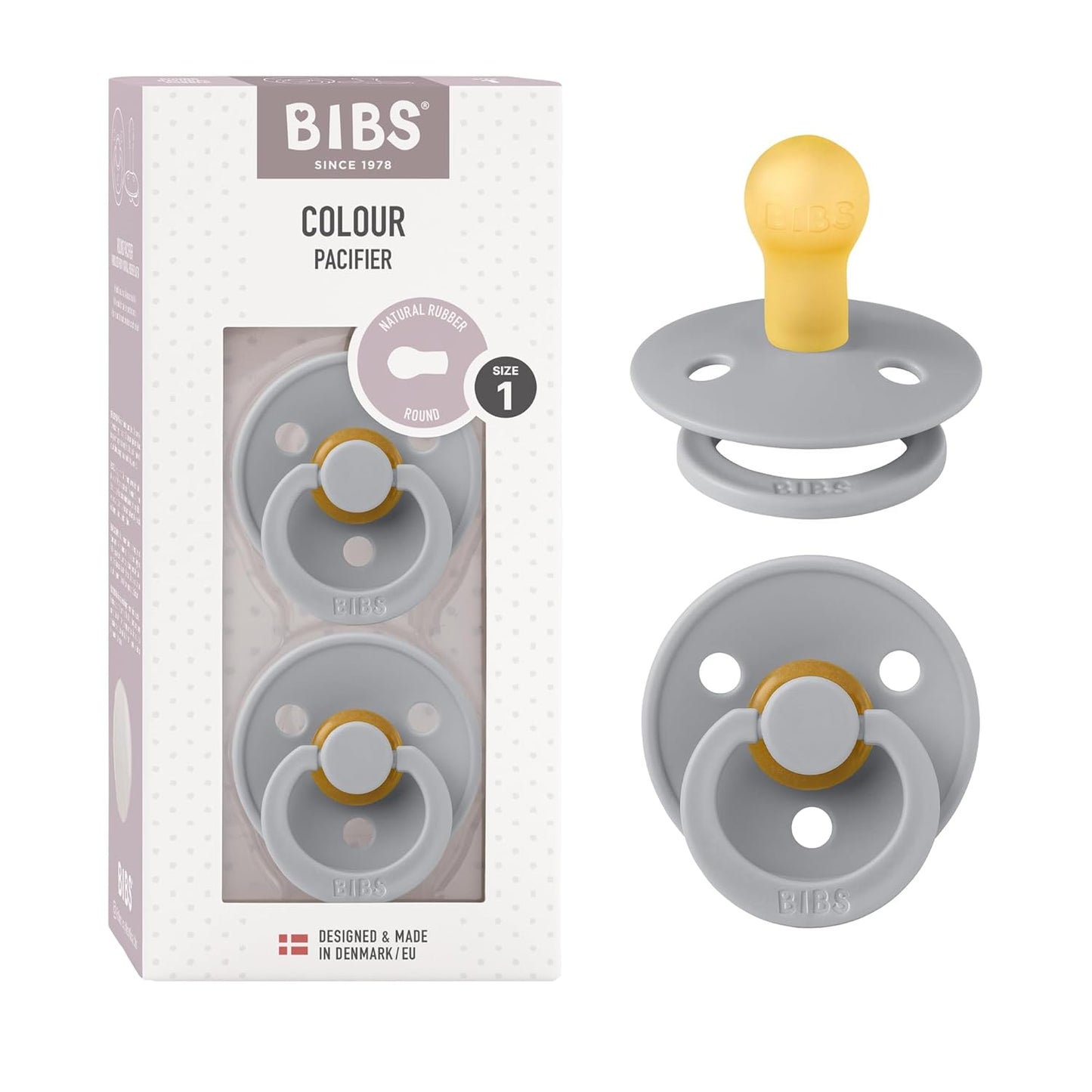 BIBS Pacifiers Colour Collection | Natural Rubber Baby Pacifier | Set of 2 BPA-Free Soothers | Made in Denmark | 0+ Months (Pack of 2) | Cloud