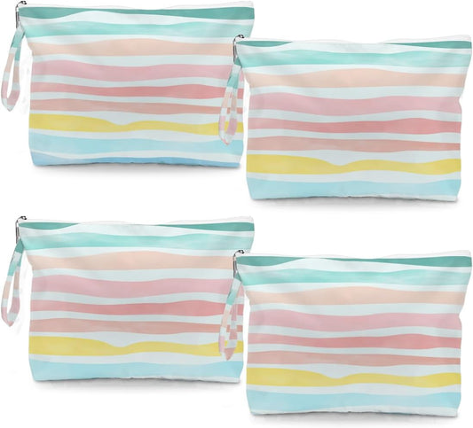Fokongna 4PCS Waves Rainbow Wet Bag Wet Dry Bag Beach Bags for Swimsuit Toiletry Bags Travel Essentials For Women, Beach Travel Gym for Swimsuit Dirty Diaper Gifts