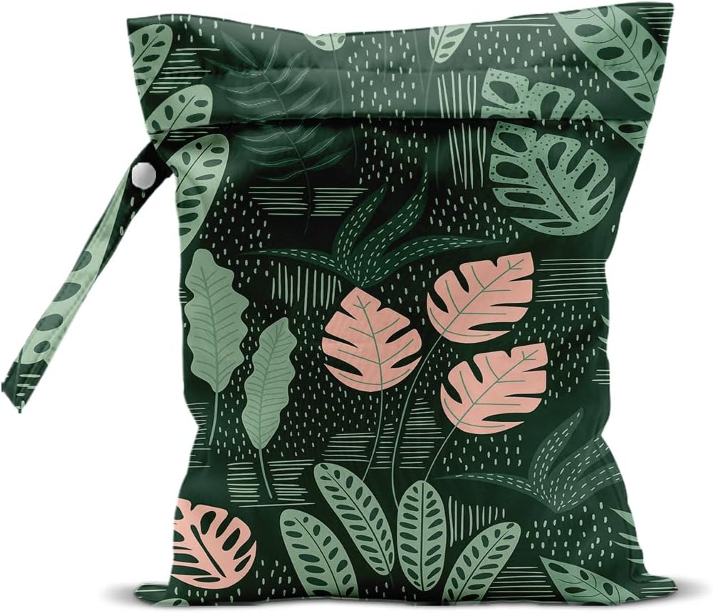Plant Wet Bags 12x10 Inch, Summer Waterproof Wet Dry Bags, Palm Leaves Reusable Washable Travel Laundry Bag for Swimsuit Beach Diapers Dirty Yoga Gym Clothes, Plant Gifts for Women Friend Travelers