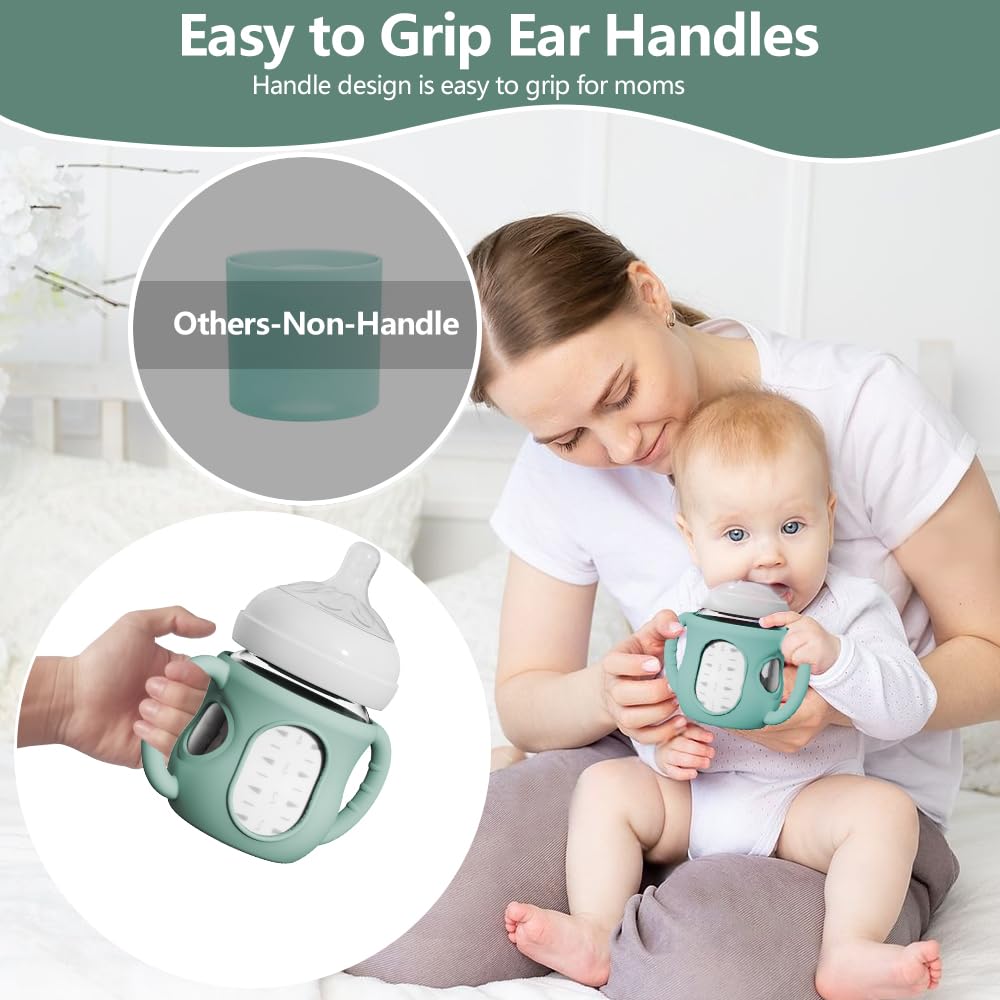 2 Pack Silicone Sleeves for Avent Natural Glass Baby Bottles, Anti Breakage Bottle Holder with Handle, Compatible Philips Avent Glass Natural Bottle 4 oz, Not for Infant Use