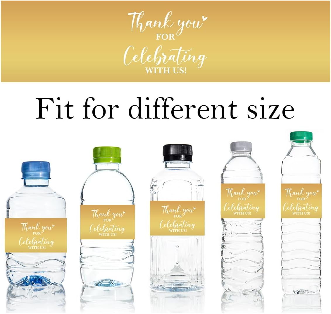 100PCS Wedding Water Bottle Labels Waterproof Greenery Floral Wraps Sticker for Water Bottle Baby Shower Bottle Label for Bridal Shower Party Welcome（Glod）