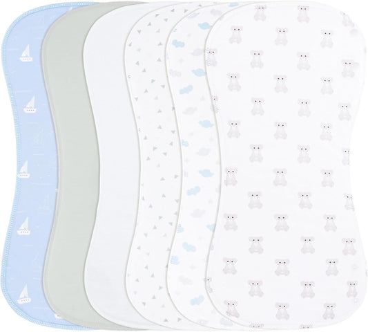 2-in-1 Burp Cloths and Baby Bibs - 6 Pack Large Super Absorbent Soft Cotton Burping Cloths for Spit Up, 3 Layers Thick Baby Burp Rags for Girls & Boys