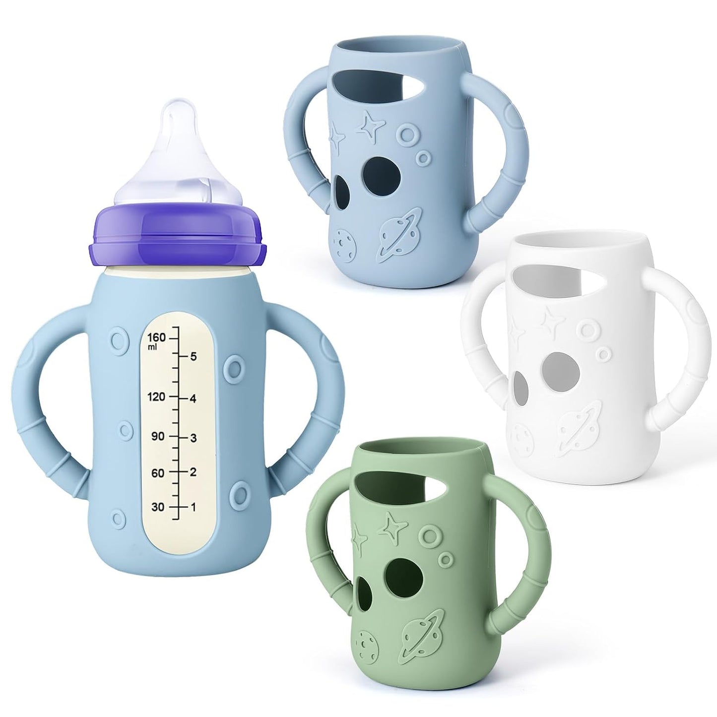 Mity rain 3 Pack Silicone Sleeves for Lansinoh Glass Bottles 5 OZ - Anti Breakage Baby Bottle Holder, Compatible with Lansinoh Glass Bottles for Babies with Handle