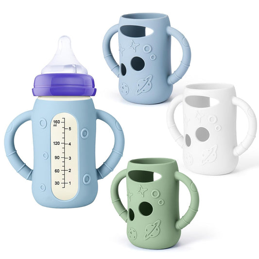 Mity rain 3 Pack Silicone Sleeves for Lansinoh Glass Bottles 5 OZ - Anti Breakage Baby Bottle Holder, Compatible with Lansinoh Glass Bottles for Babies with Handle