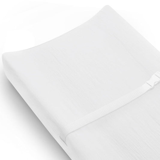 Changing Pad Cover for Baby Girls Boys, Muslin Changing Table Pad Covers with Boho Style, Neutral Color Soft and Breathable (White)