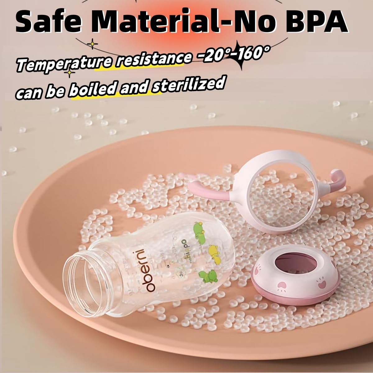 Baby Bottles, Weighted Straw Toddler Milk Bottles with Non-Slip Handle, Size + Variable Fast Flow, 12+ Months, BPA-Free, Pink/1Pack/9oz