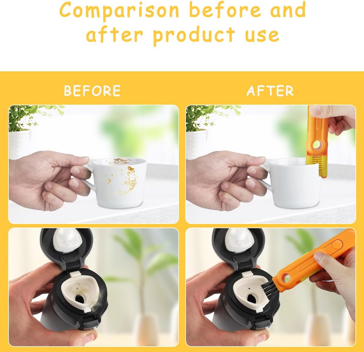 3 PCS 5 in 1 Soft Bottle Brush, Bottle Cleaning Brush Set with Sponge, Cup Lib Clear Brush Bottle Gap Brush Portable Crevice Cleaning Brush Set