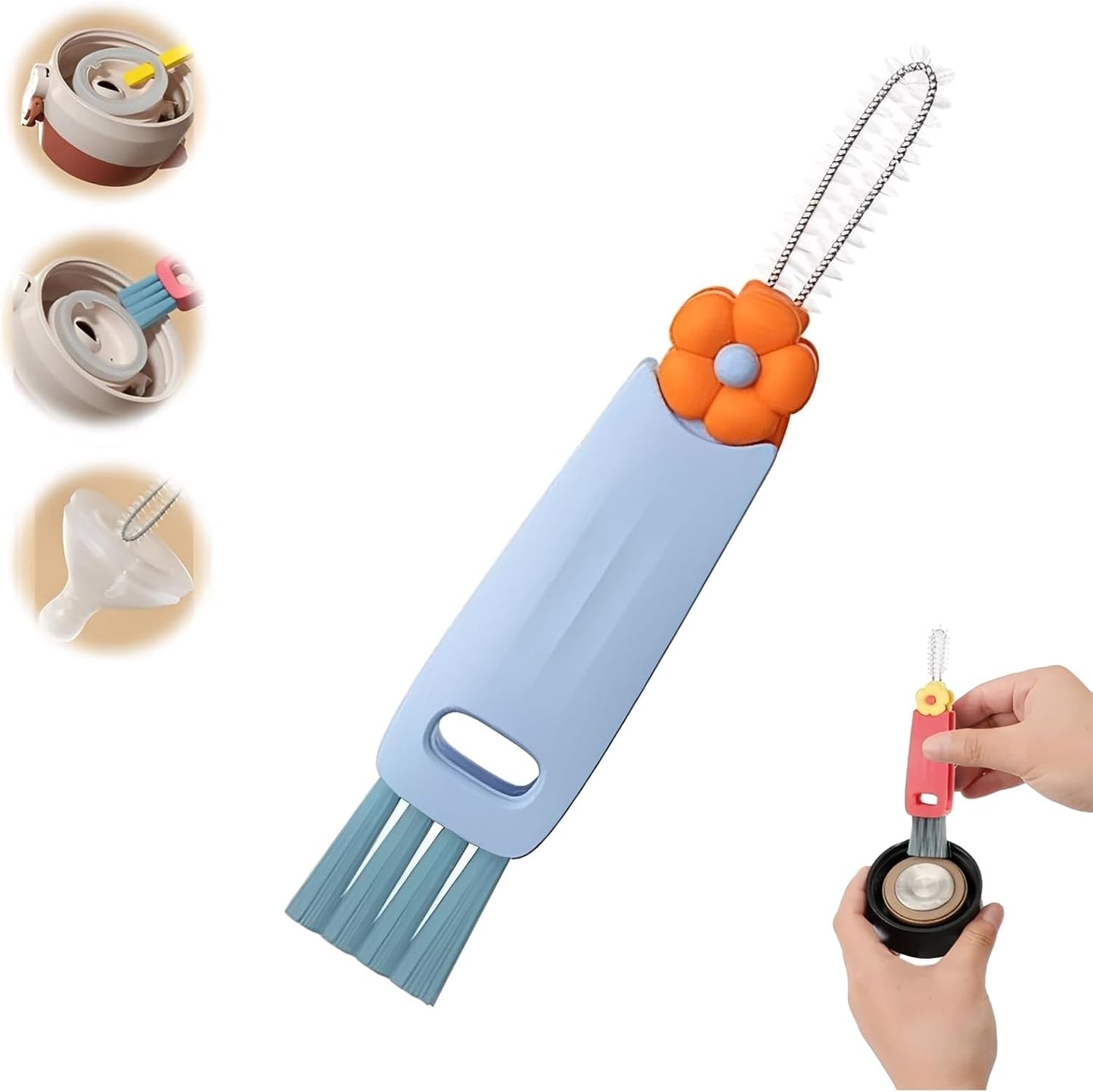 3 in 1 Cup Lid Cleaning Brush, 2025 Upgraded Multifunctional Insulation Bottle Cleaning Tools, Portable Crevice Cleaning Brush Set for Baby Bottle Gap Tight Spaces (#1 Blue)