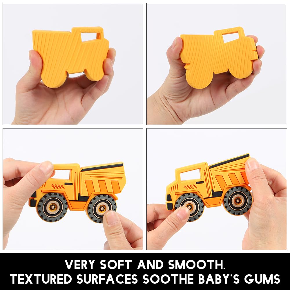 Baby Silicone Teether,Sensory Chew Toys,BPA Free Soft and Effective Infant Teething Pain Relief Toys,Freezer Safe,Food Grade Silicone,Best Shower Gift for Boys and Girls (Dump Trcuk).