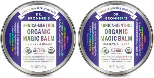 Dr. Bronner's - Organic Magic Balm - Arnica-Menthol, Made w/Organic Beeswax & Hemp Oil, Moisturizes & Soothes Hands, Face, & Body (2 oz, 2-Pack)