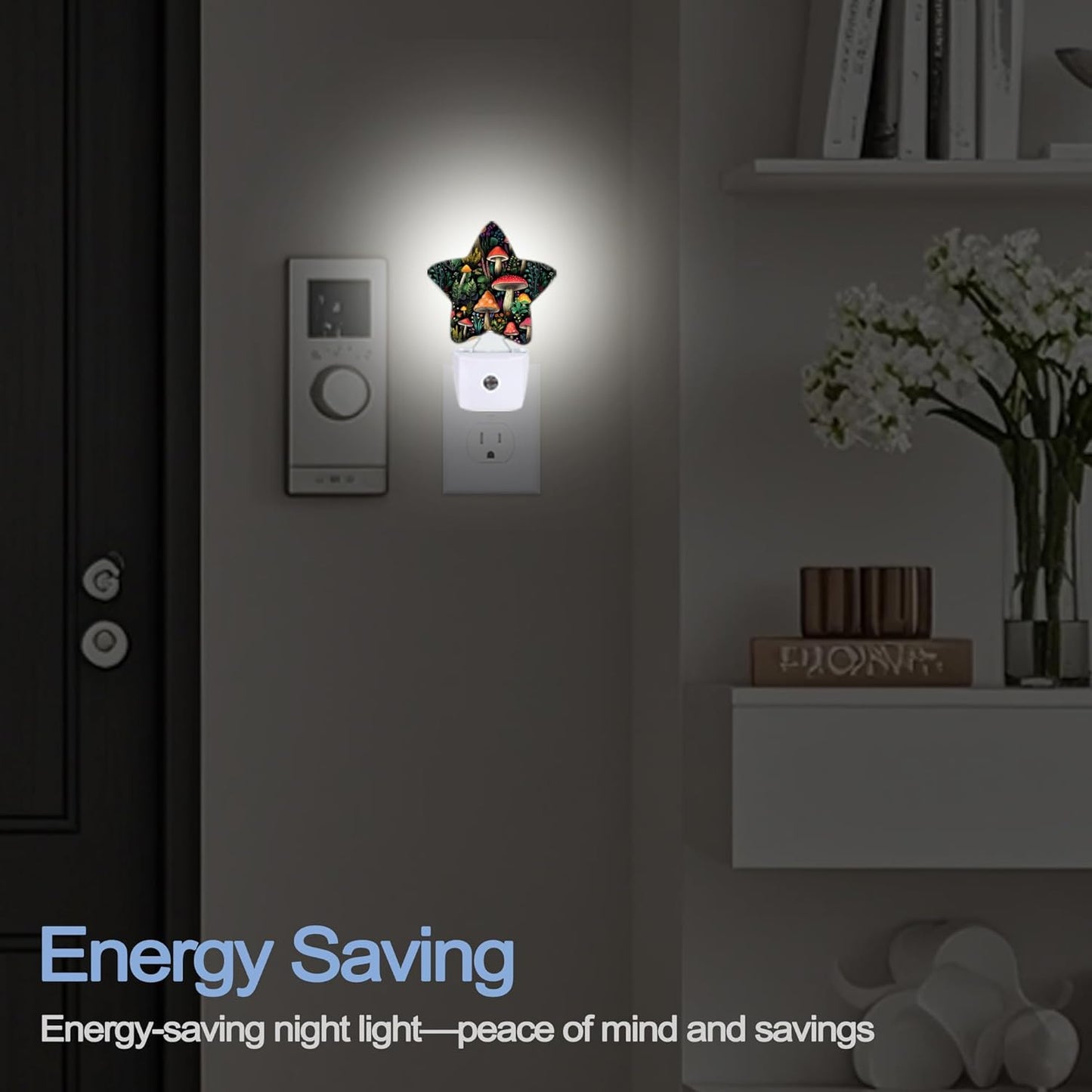Mushroom Forest Nightlight,Cute Floral Plant Star Night Lights Plug into Wall Decorations for Bedroom Bathroom,Dusk to Dawn Sensor Kitchen Hallway Stairs Energy Efficient Desk Lamp