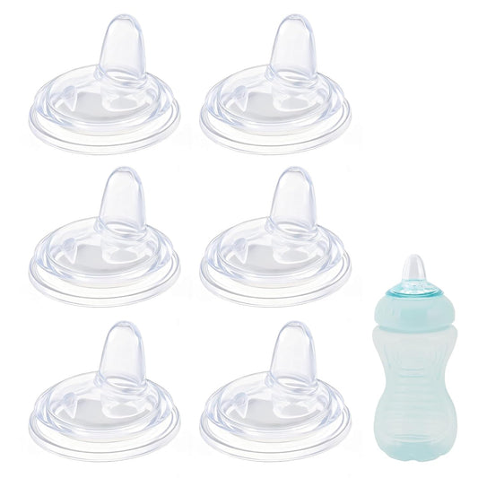 6 Pack Replacement Spouts Compatible with Nuby, Soft Silicone Spout, Transition Spout for Sippy Cups, Non-Leak Nipples Replacement, Easy to Clean, Easy Transition from Bottle to Cup, 6m+