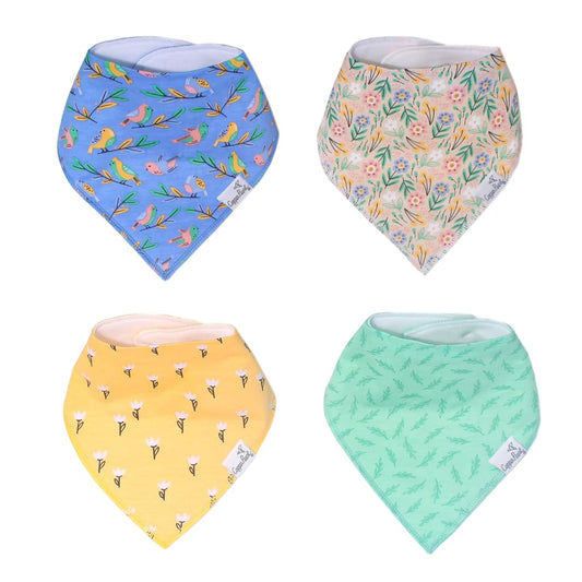 Copper Pearl 4 Pack Soft Cotton Baby Bibs for Drooling and Teething, Absorbent Drool Bibs for Baby Girl and Boy, Adjustable to Fit Newborns to Toddlers, Tons of Styles (Birdie)