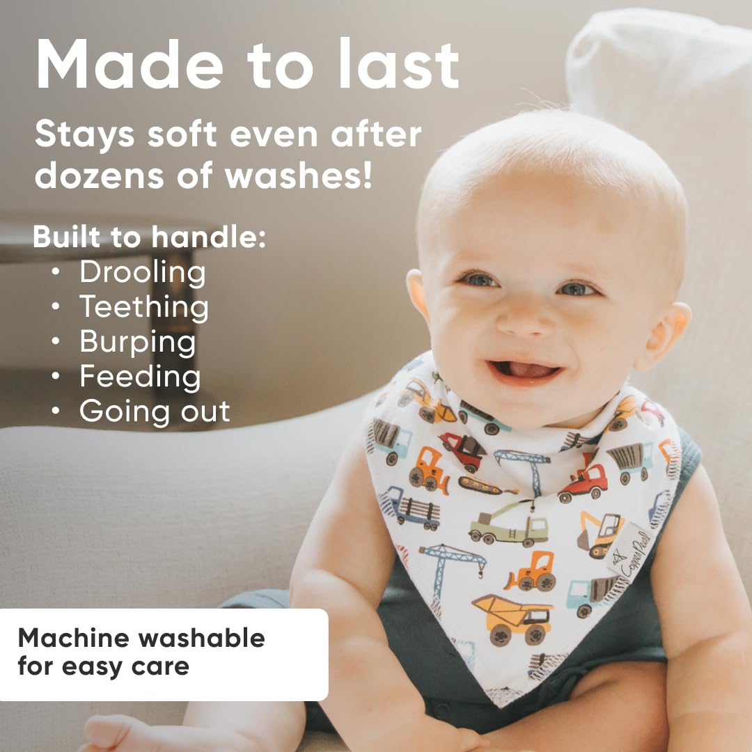 Copper Pearl 4 Pack Soft Cotton Baby Bibs for Drooling and Teething, Absorbent Drool Bibs for Baby Girl and Boy, Adjustable to Fit Newborns to Toddlers, Tons of Styles (Diesel)